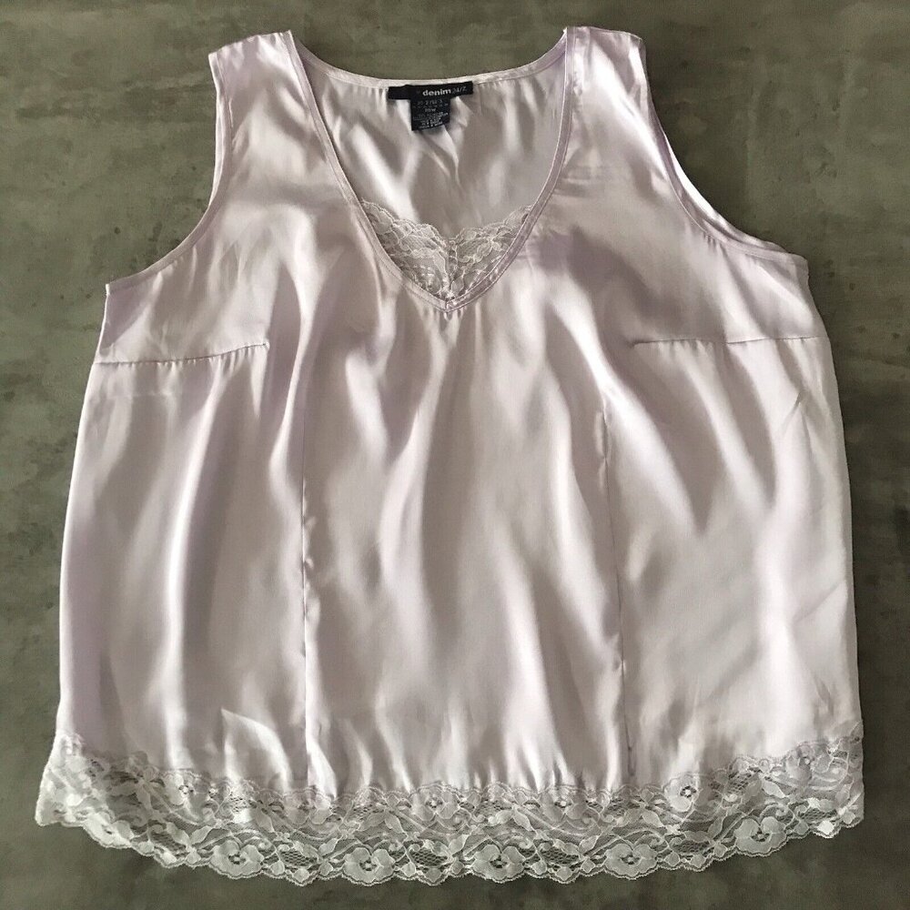 Denim 24/7 Pale Pink Lace Trim Tank Top